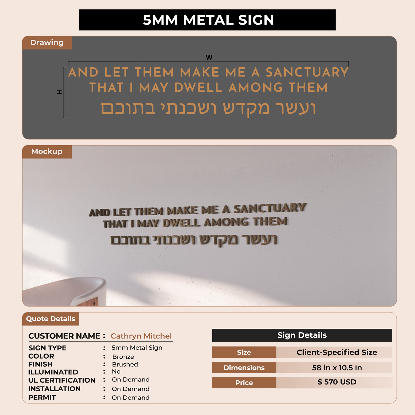 5mm metal sign for Cathryn Mitchel
