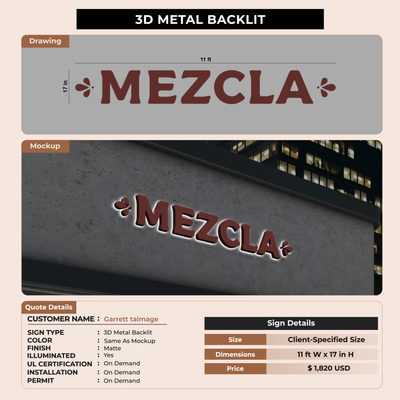 3D Metal Backlit Signage for Garrett talmage