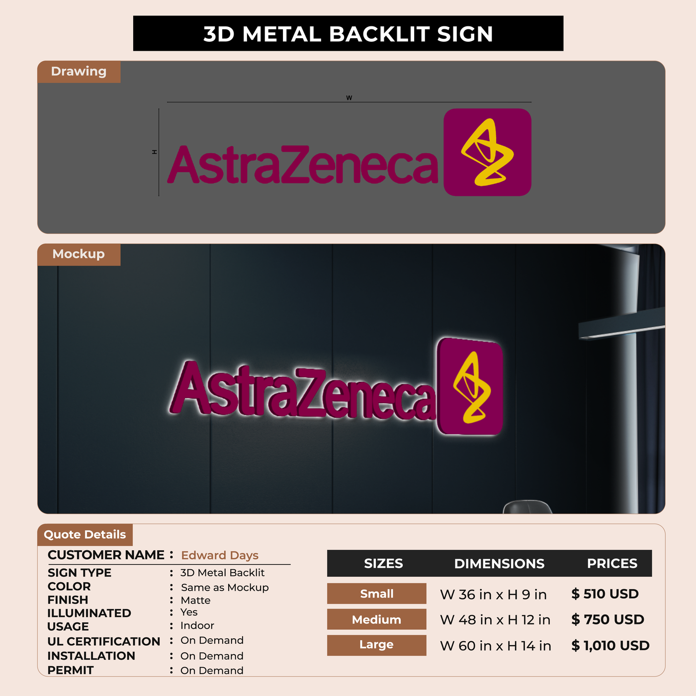 3D Metal Backlit Sign for Edward Days