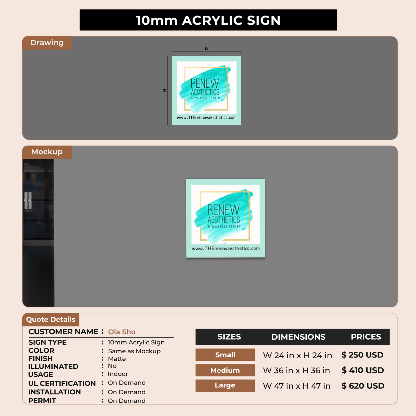 10mm Acrylic Sign for Ola Sho