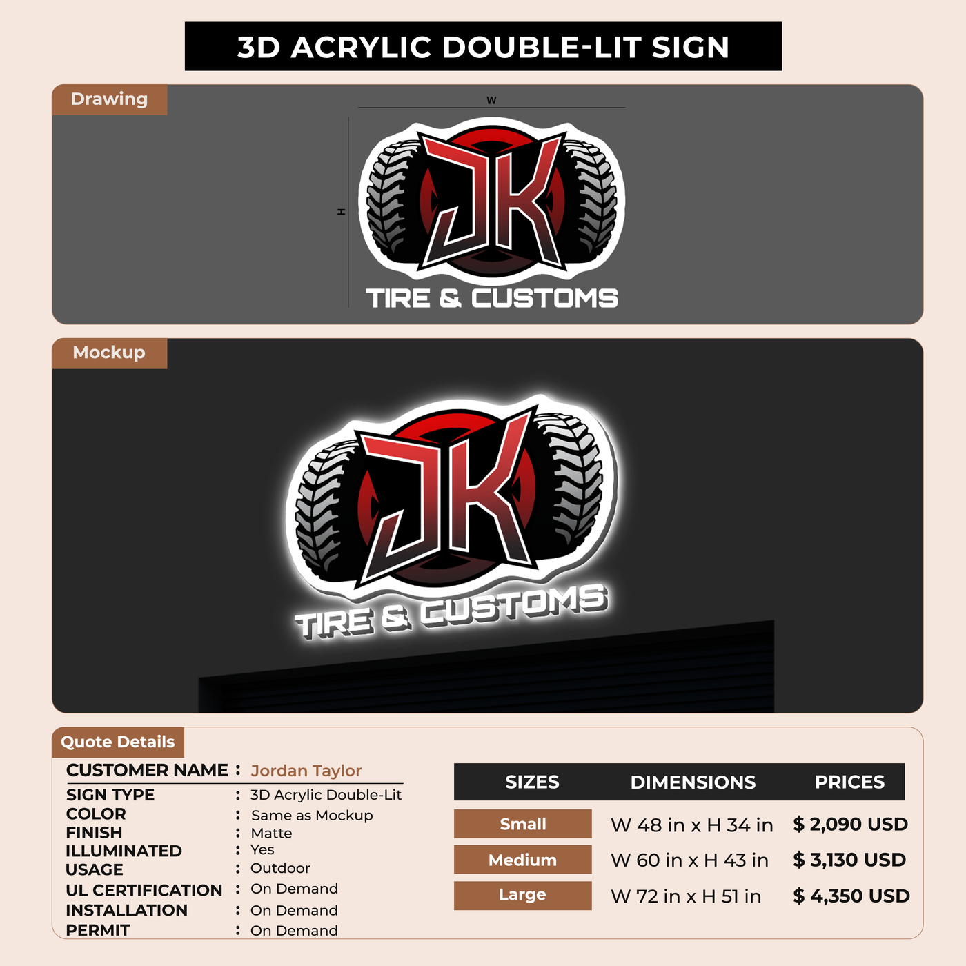 Business signage for Jordan Taylor
