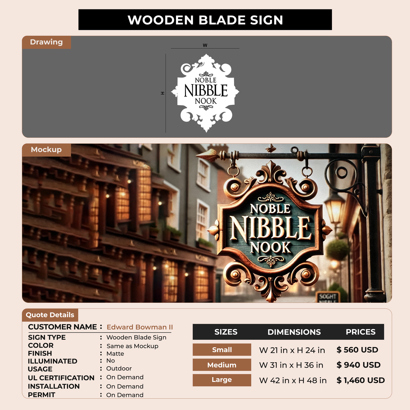 Wooden Blade Sign for Edward Bowman II