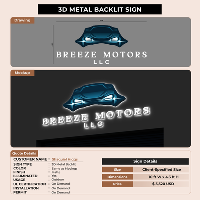 3D Metal Backlit Sign For Shaquiel Higgs