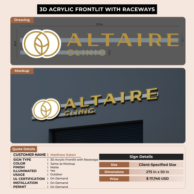 3d acrylic frontlit with raceways for Matthew Eaton