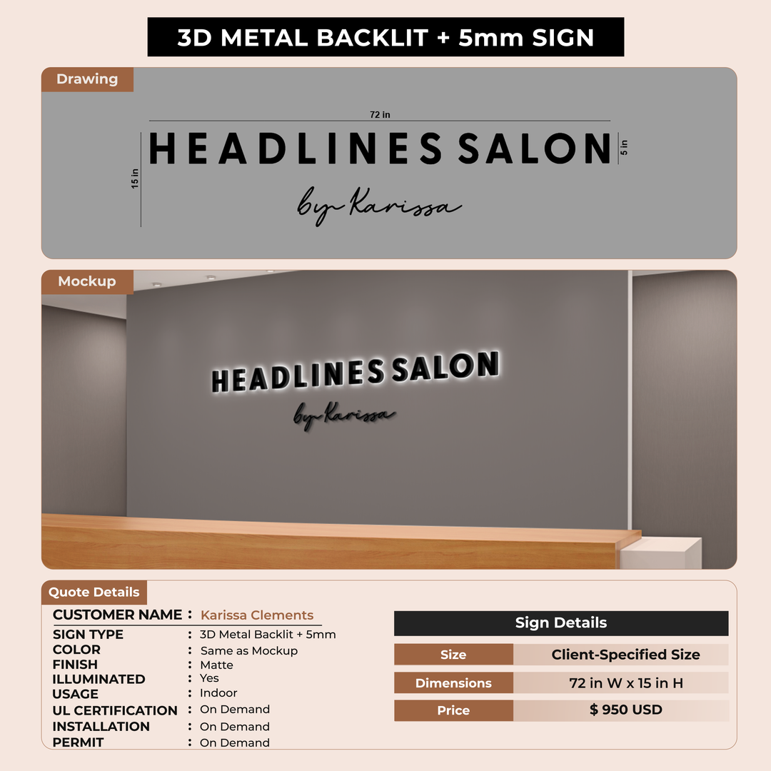 3D Metal Backlit for Karissa Clements