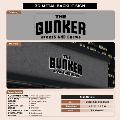 3D Metal Backlit sign for Valeria Baldassarre
