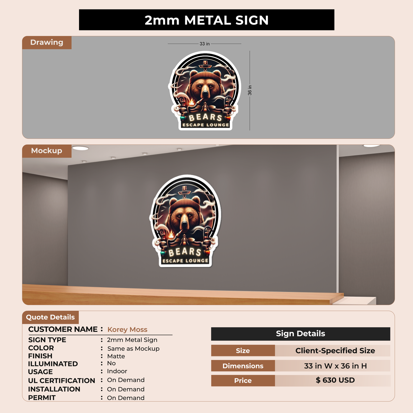2mm Metal Sign for Korey Moss
