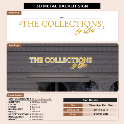 3D Metal Backlit Sign for Brianna Reynolds