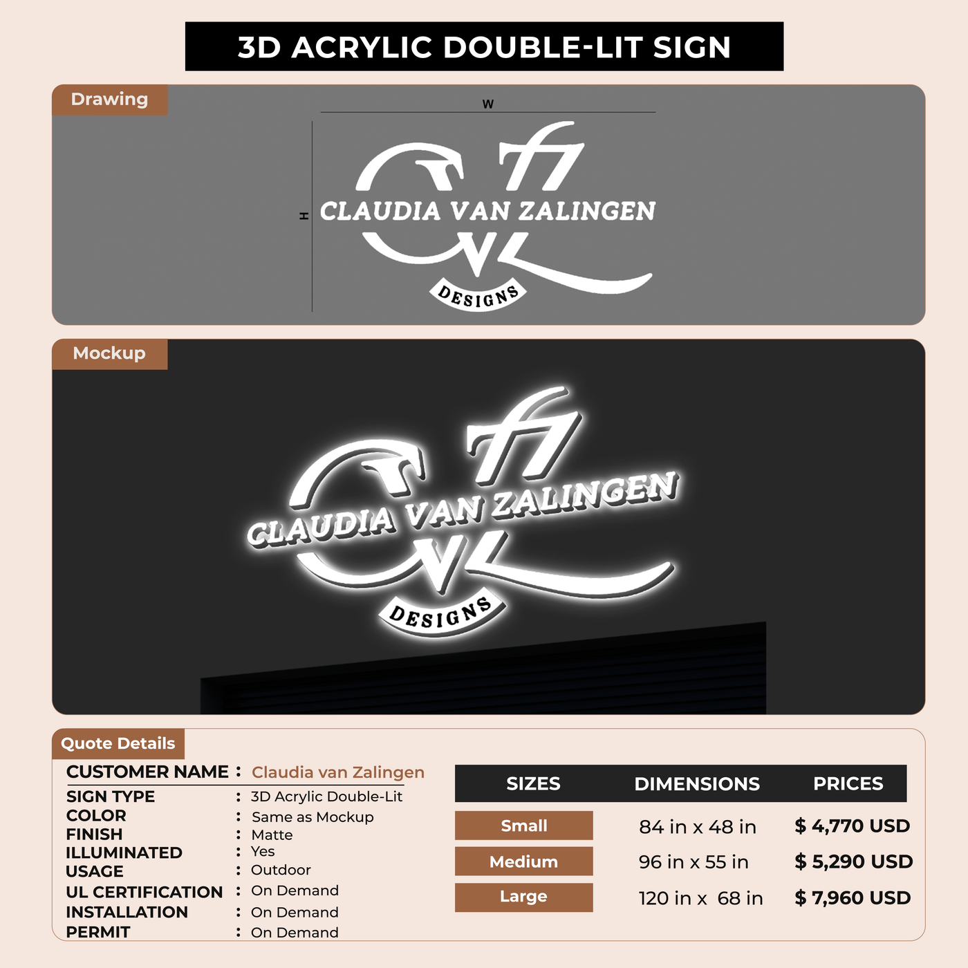 3d acrylic doublelit for Claudia van Zalingen