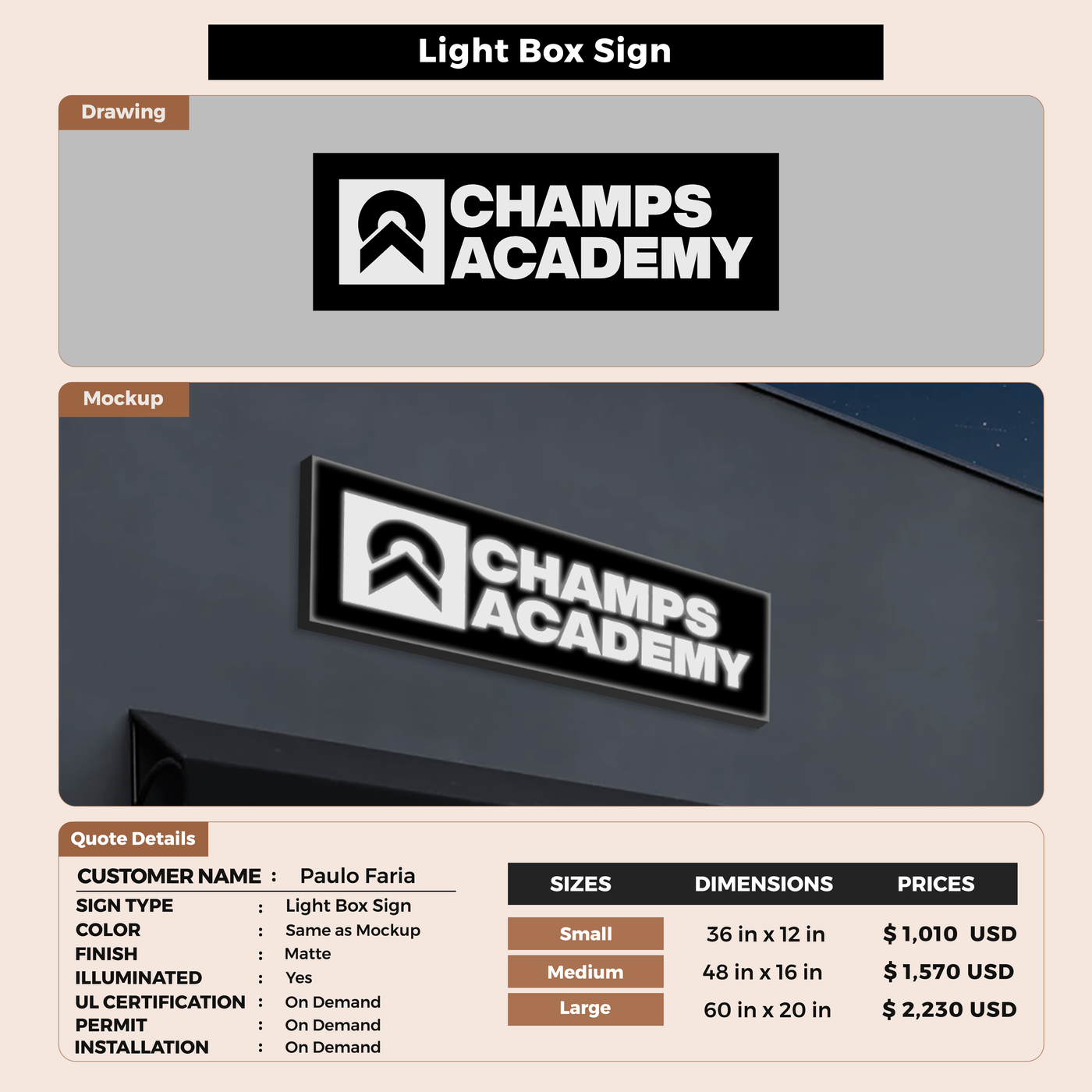 Lightbox sign for Paulo Faria