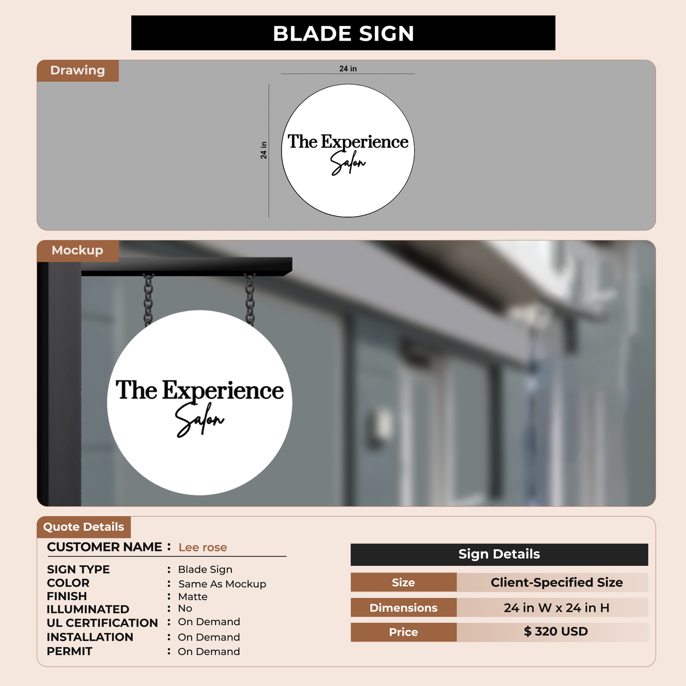 Business signage for Lee rose