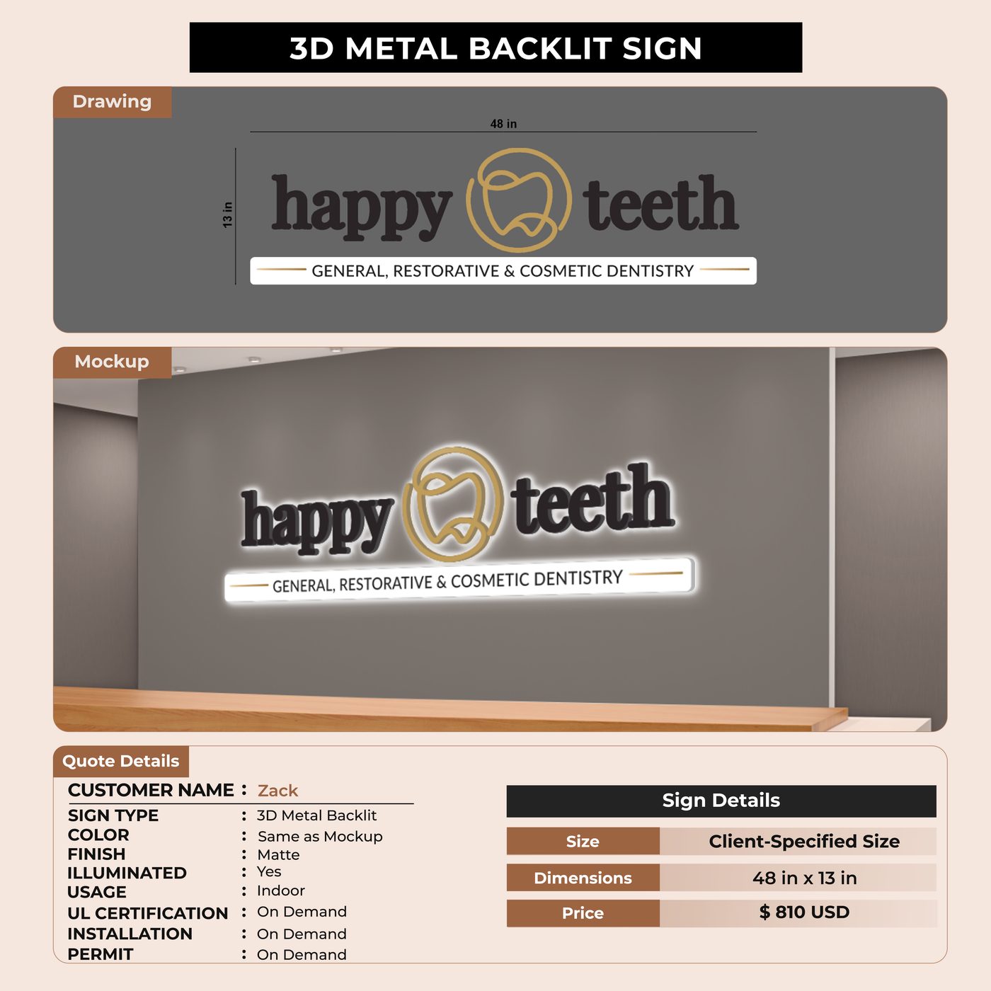 3D Metal Backlit Sign for Zack