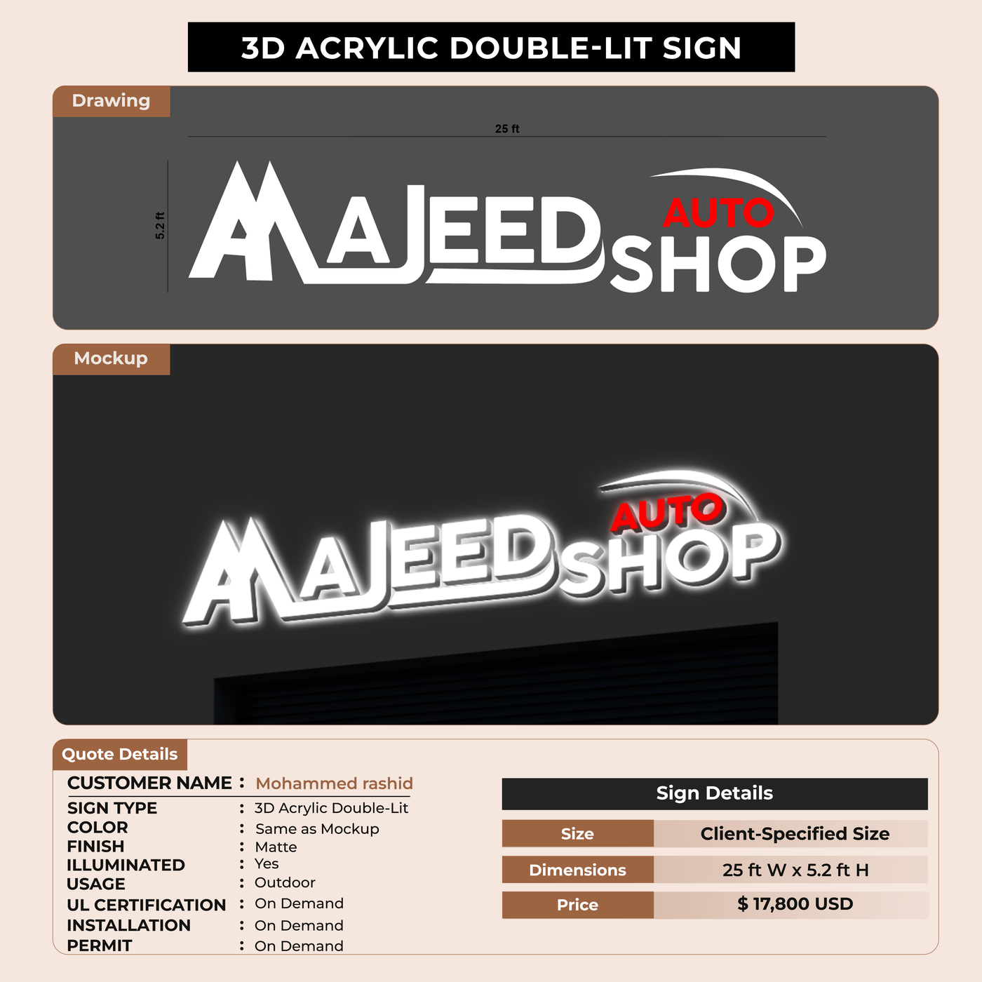 3D Acrylic Double-Lit Sign for Mohammed rashid