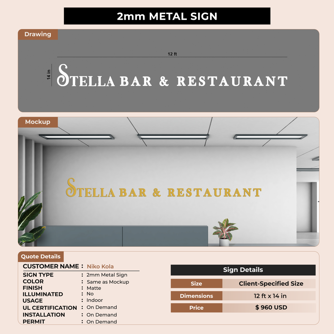 Business signage For Niko Kola