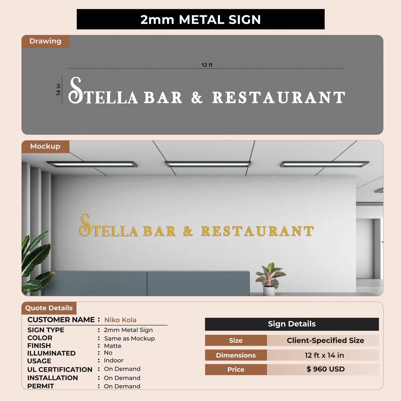 Business signage For Niko Kola
