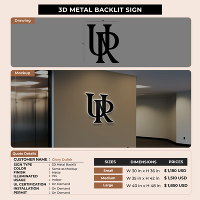 3D Metal Backlit Sign for Glory Dufek
