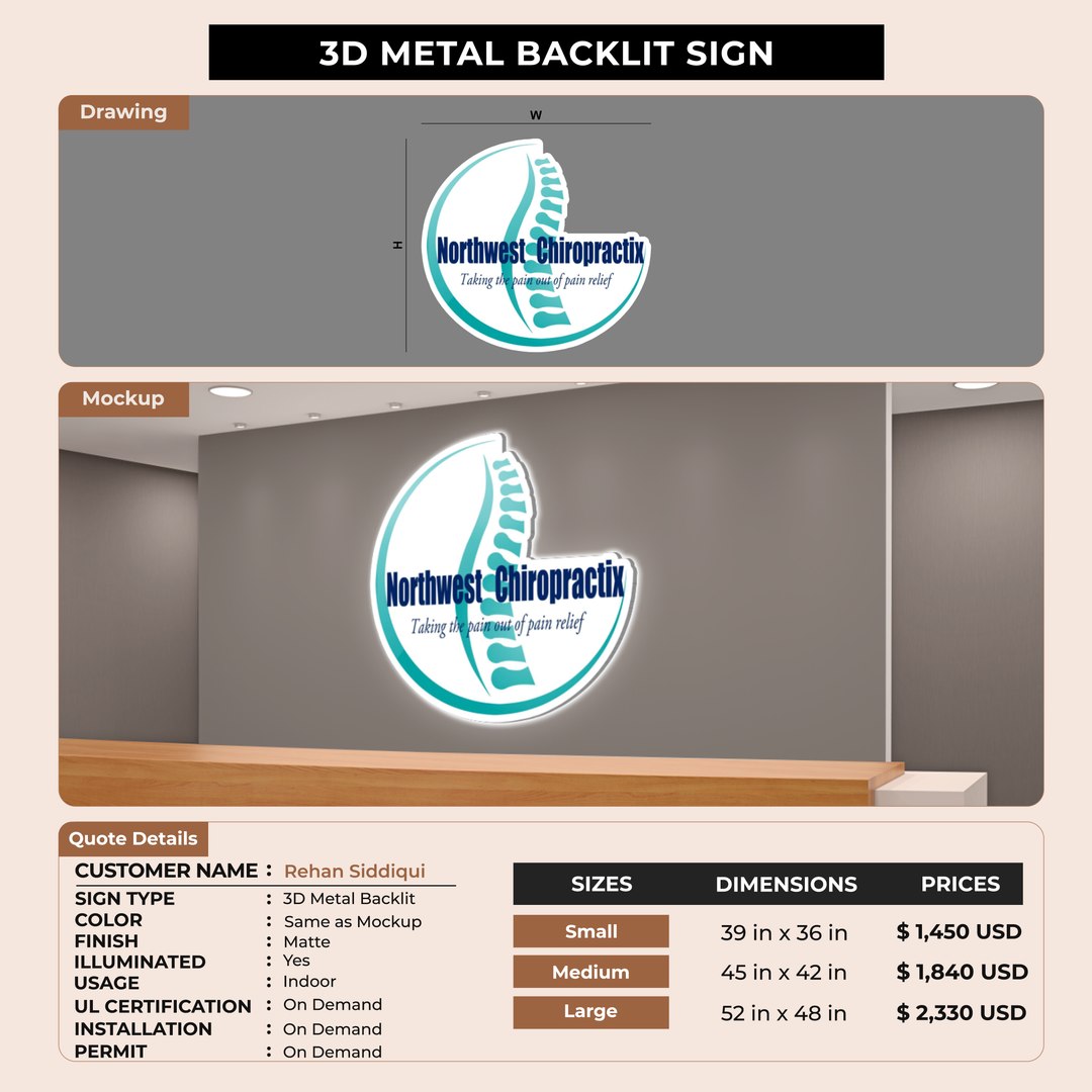 3d metal backlit for Rehan Siddiqui