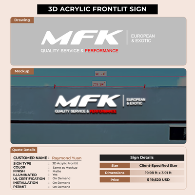 3D Acrylic Frontlit Signage for Raymond Yuan