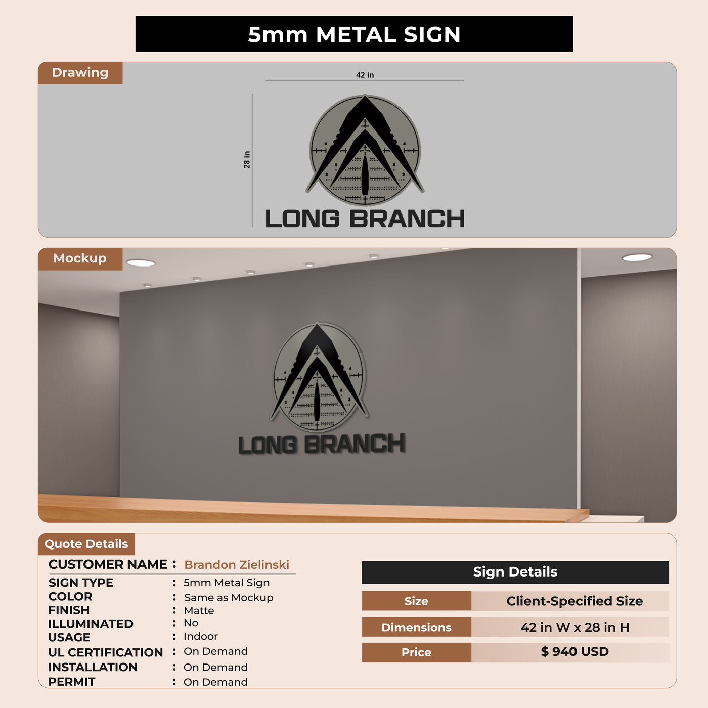5MM Metal Signs for Brandon Zielinski