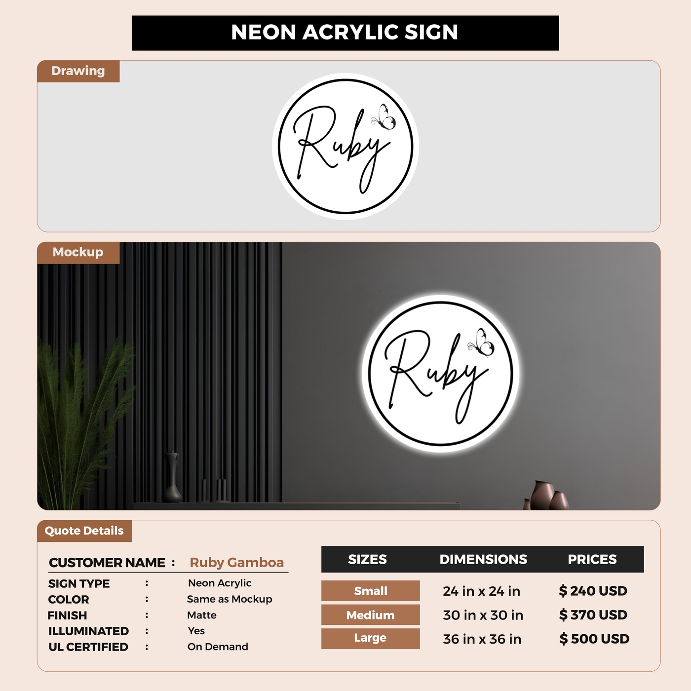 Neon acrylic for Ruby Gamboa