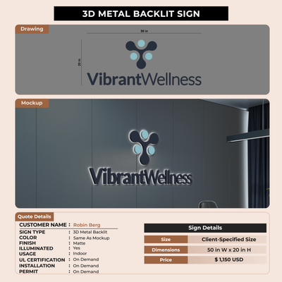 3D Metal Backlit Sign for Robin Berg