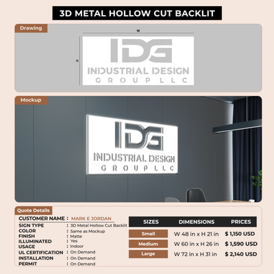3D Metal HollowCut Backlit Sign for MARK E JORDAN