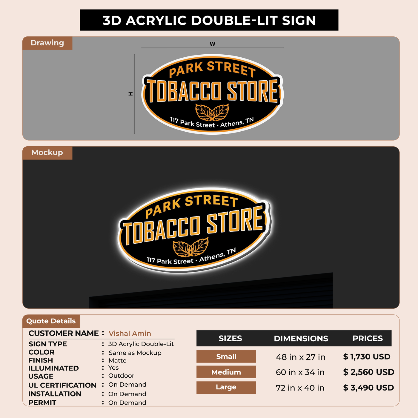 Business signage for Vishal Amin