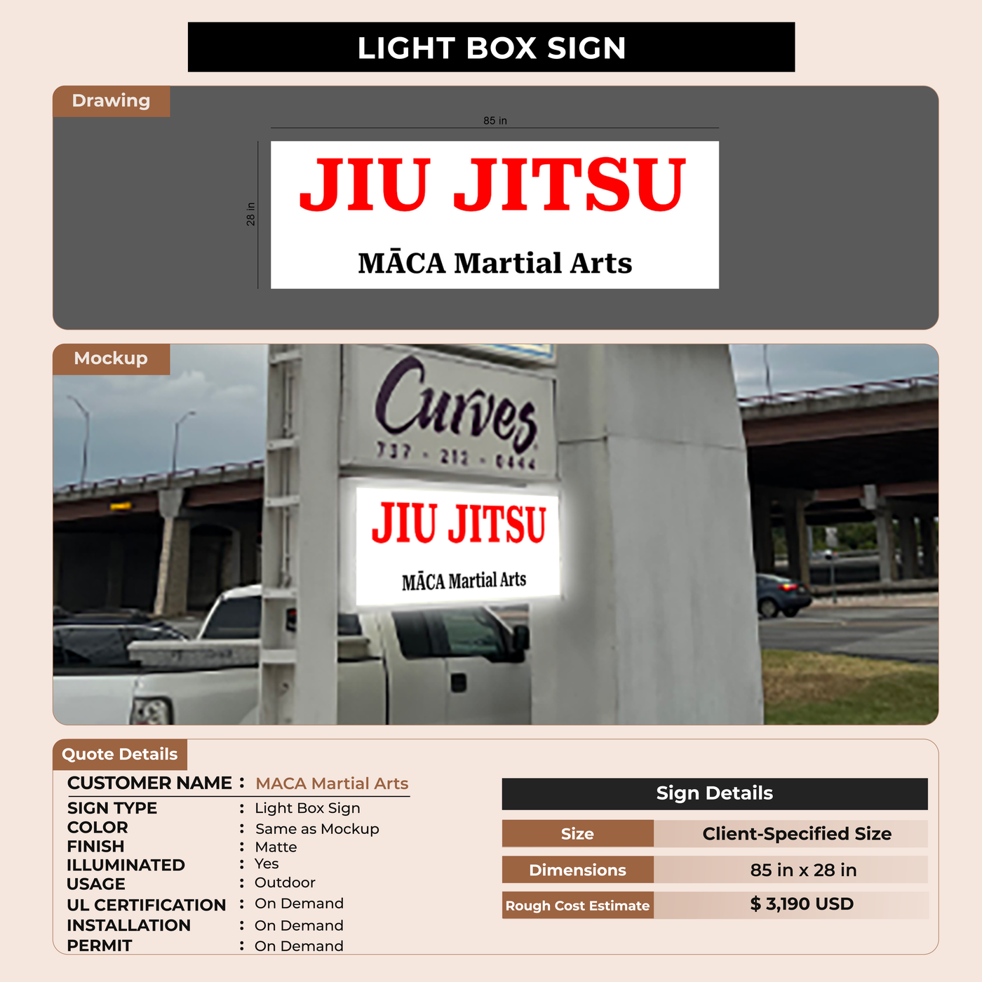 Double sided lightbox for MACA Martial Arts