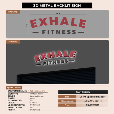 3D Metal Backlit Sign for Rebecca Merino