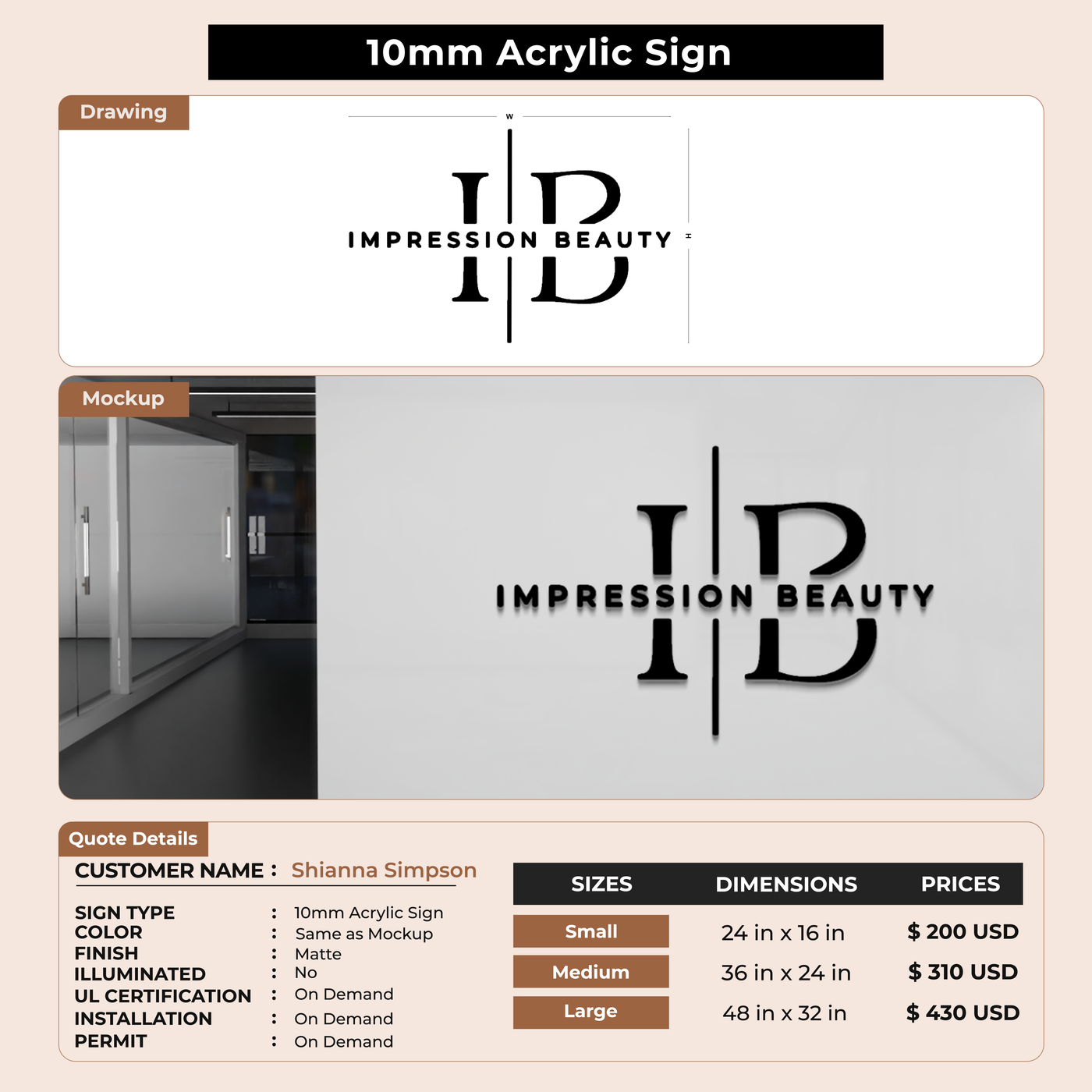 10mm Acrylic sign for Shianna Simpson