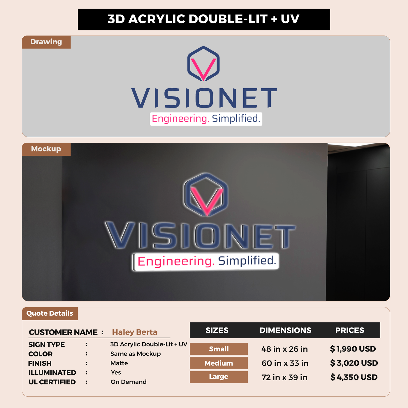 3d acrylic doublelit for Haley Berta