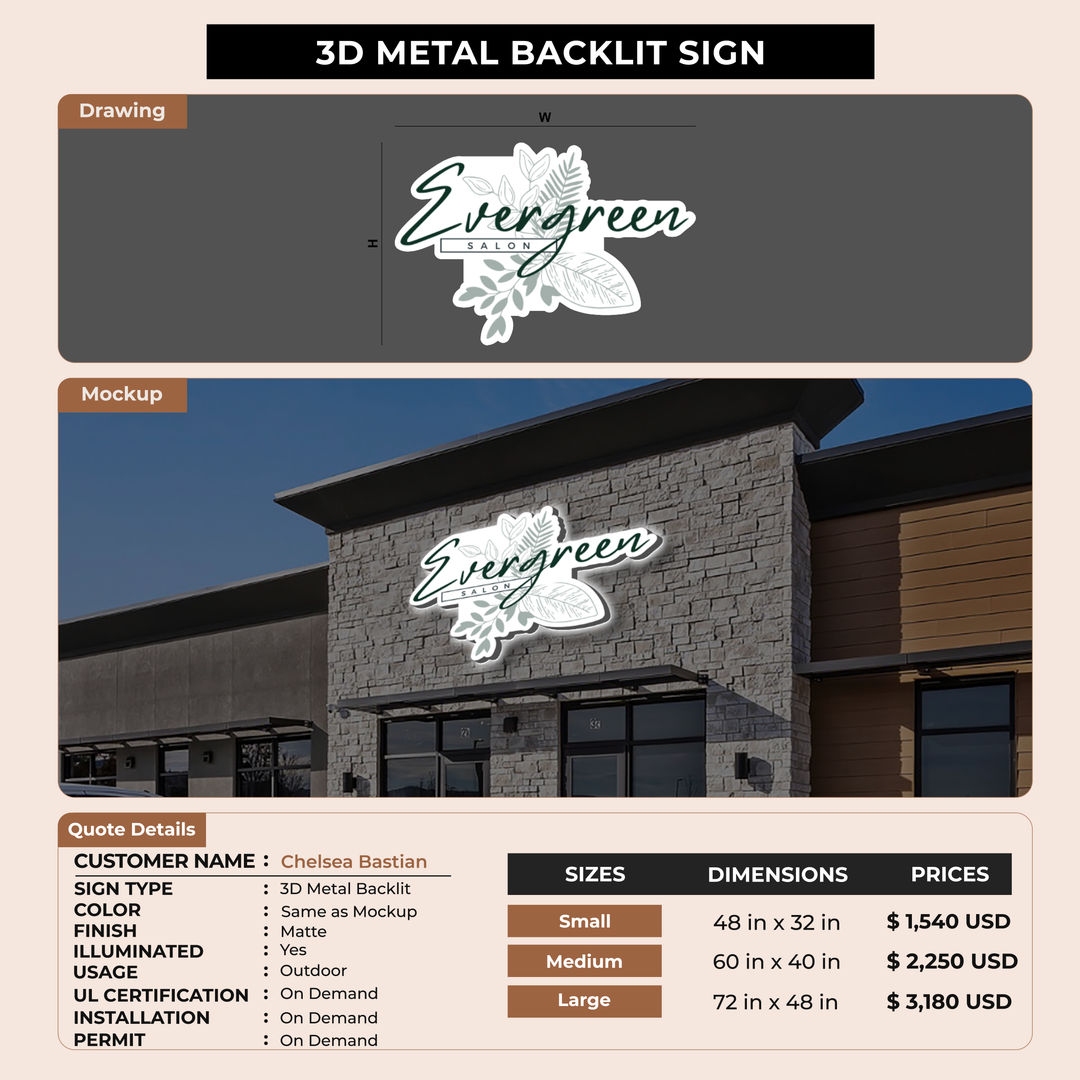 3d metal backlit for Chelsea Bastian