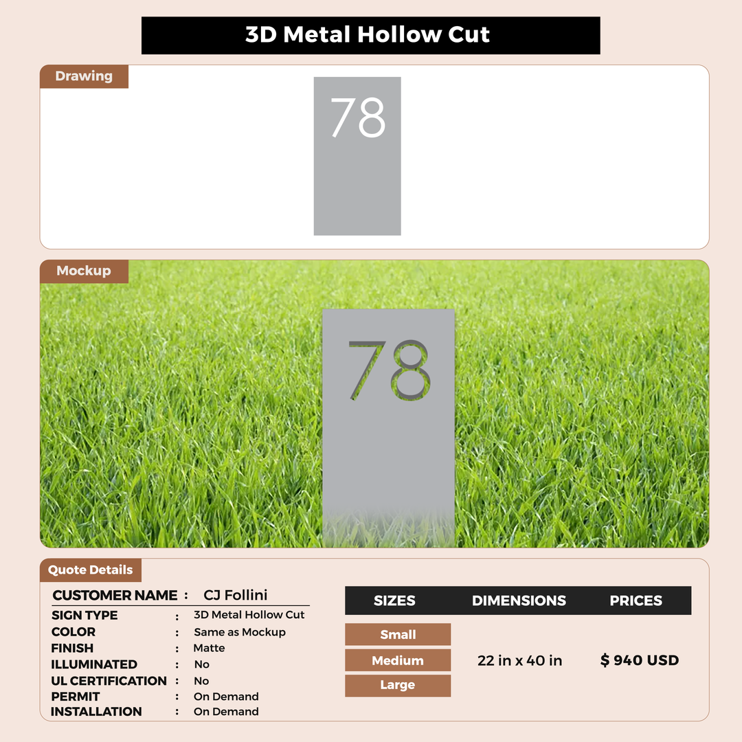 3d metal hollowcut non-lit for CJ Follini