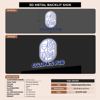 3D Metal Backlit Sign for Chris Cole