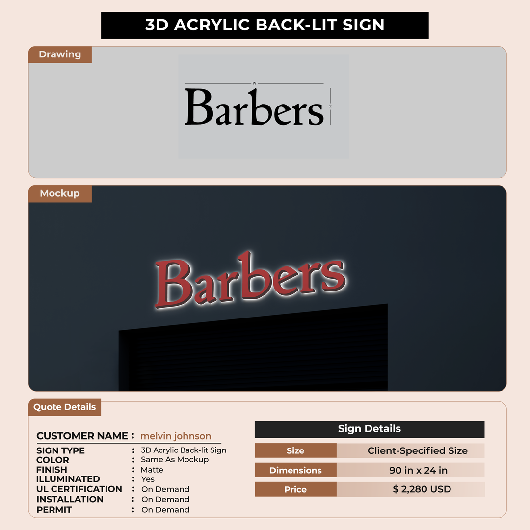 3D Acrylic Backlit Sign for melvin johnson
