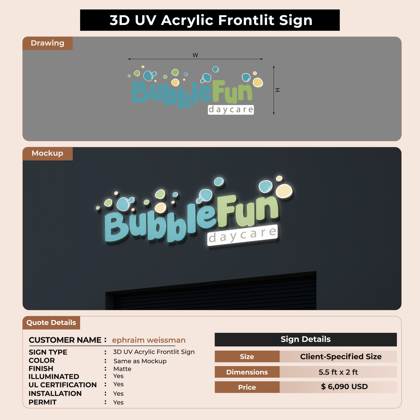 3d acrylic frontlit sign for ephraim weissman