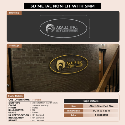 3D Metal Non-lit with 5mm sign for Marcela