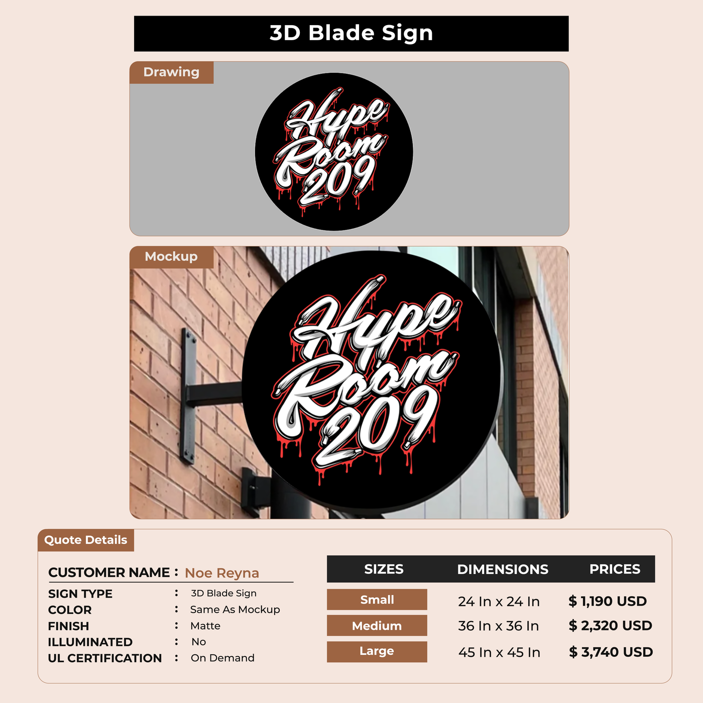 3D Blade Sign For Noe Reyna