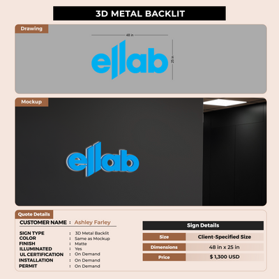 3D Metal Backlit Sign for Ashley Farley