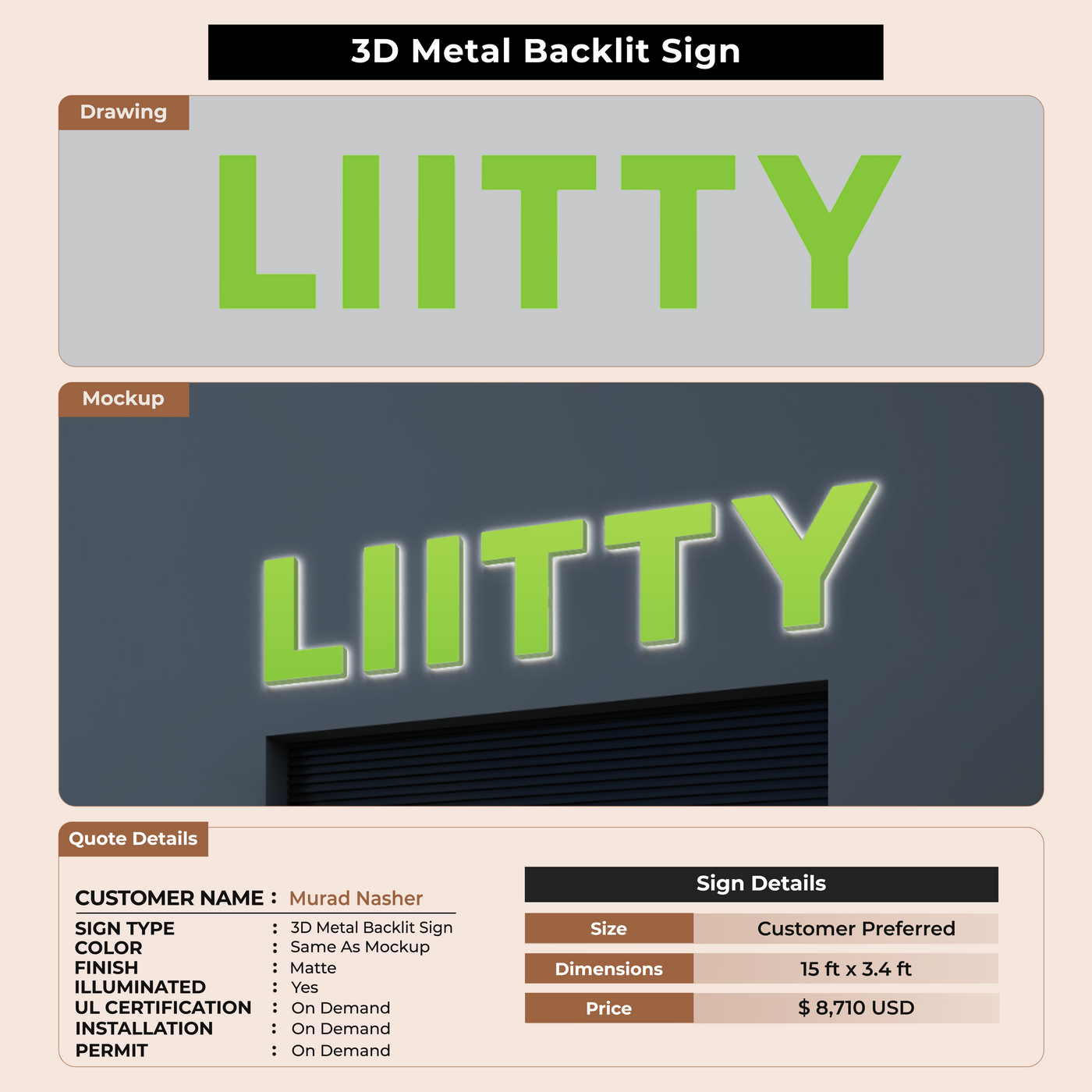 3D Metal Back-lit Sign For Murad Nasher