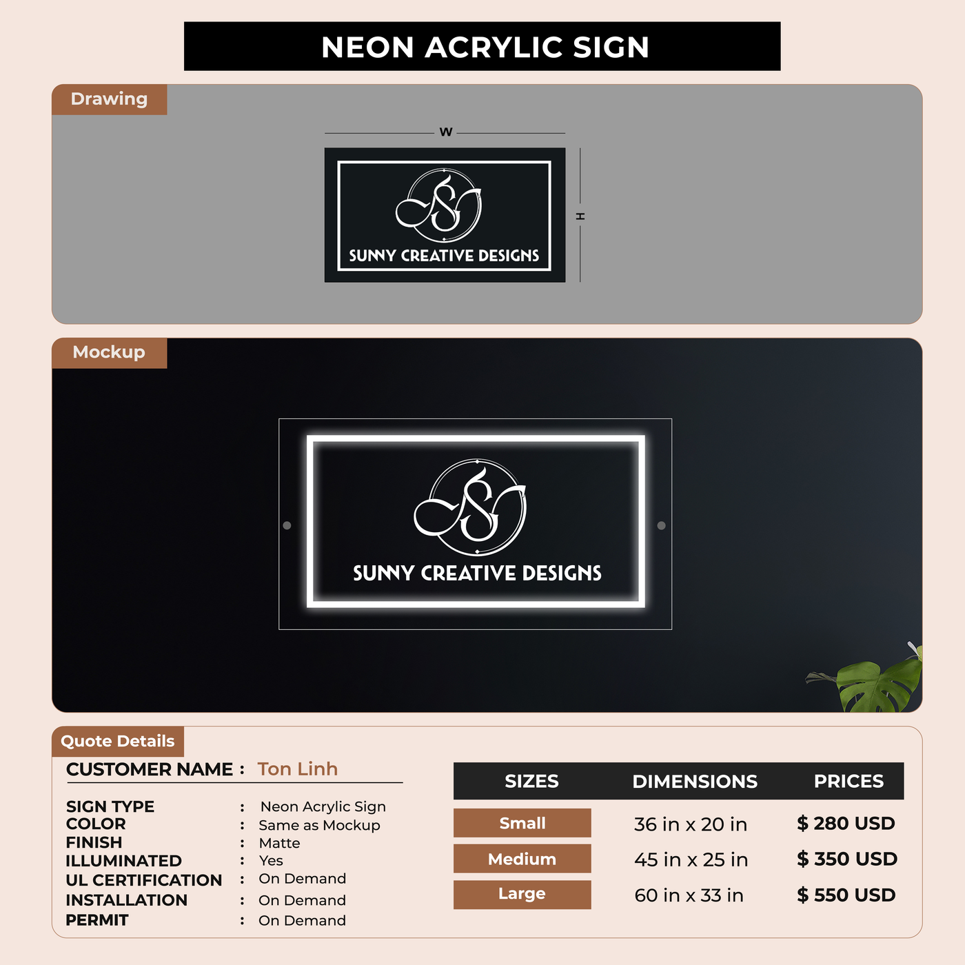 Neon Acrylic Sign For Ton Linh