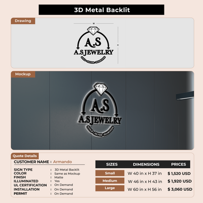 3D Metal Back-lit Sign For Armando