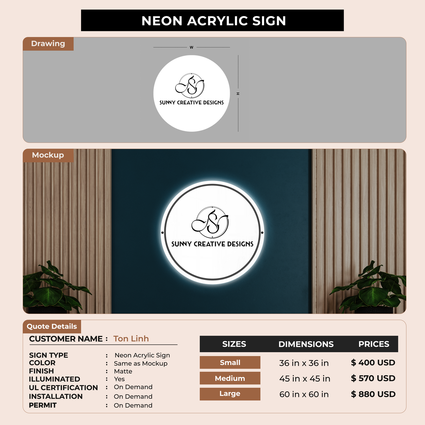 Neon Acrylic Sign For Ton Linh