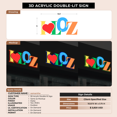 3D Acrylic Double-lit for Samantha