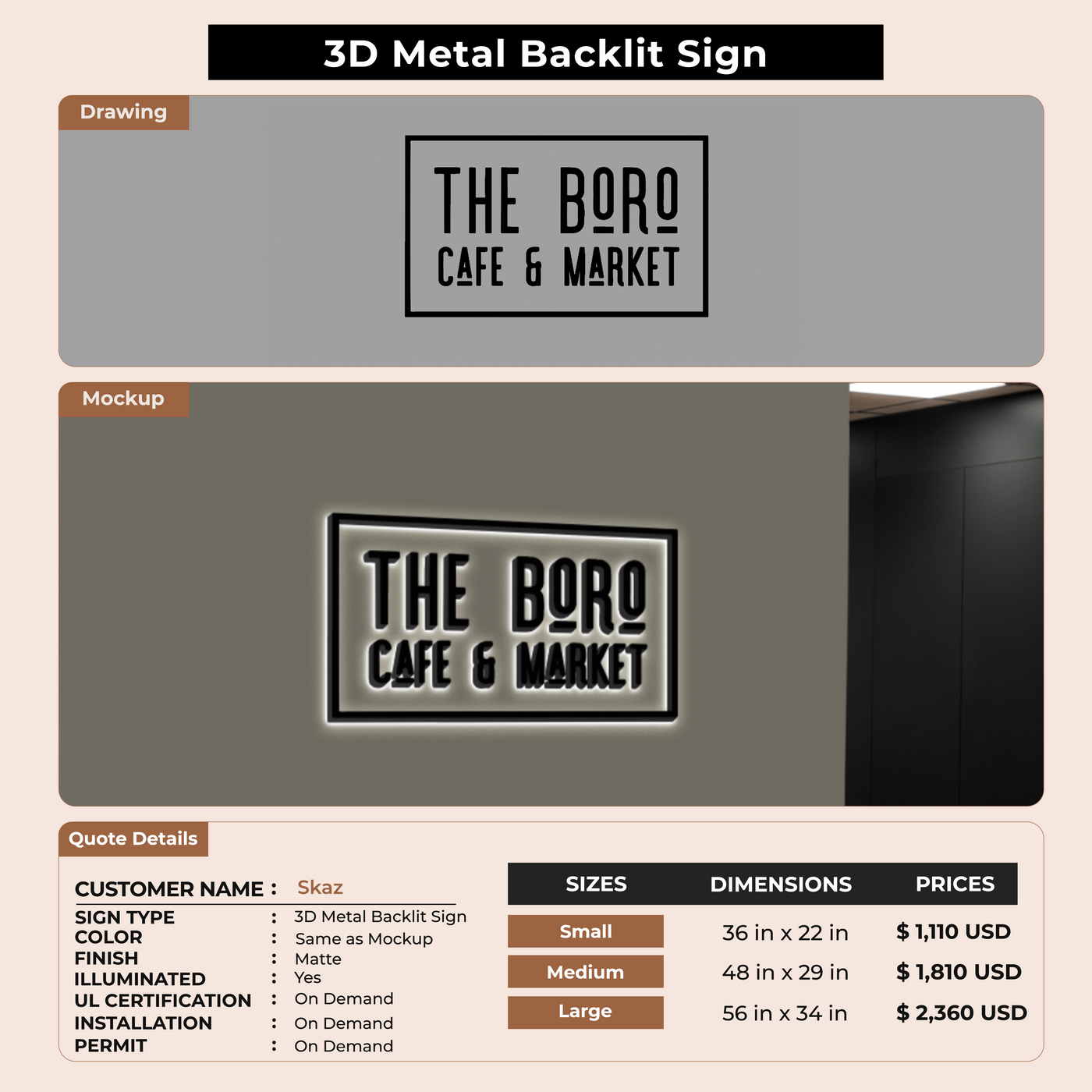 3D Metal Backlit Sign for Skaz