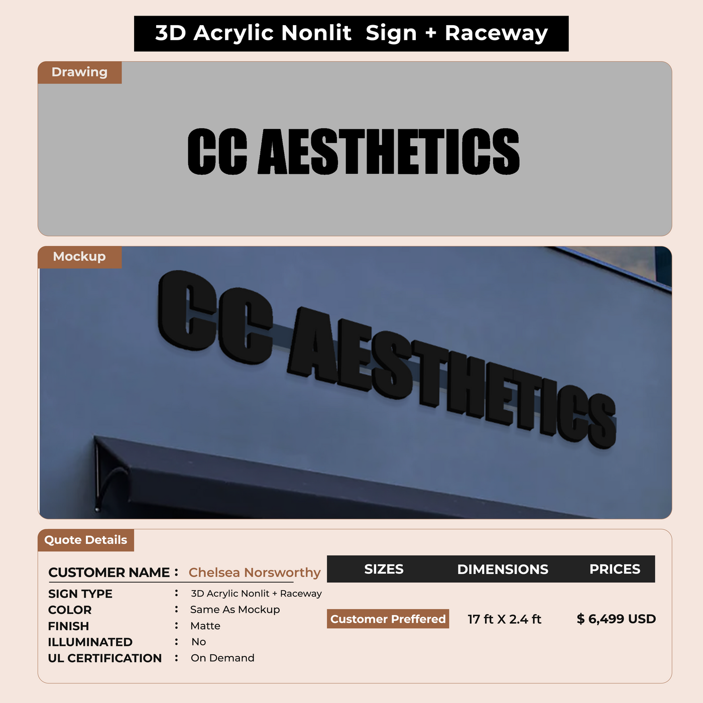 3D Acrylic Non-lit Sign + Raceway For Chelsea Norsworthy