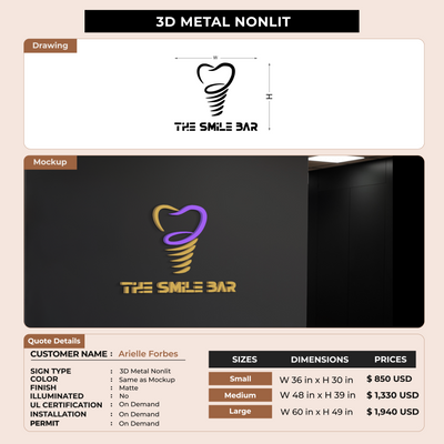 3D Metal Non-lit SIgn For Arielle Forbes