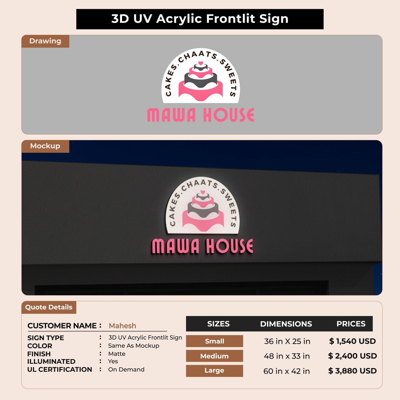 3D UV Acrylic Front-lit Sign For Mahesh