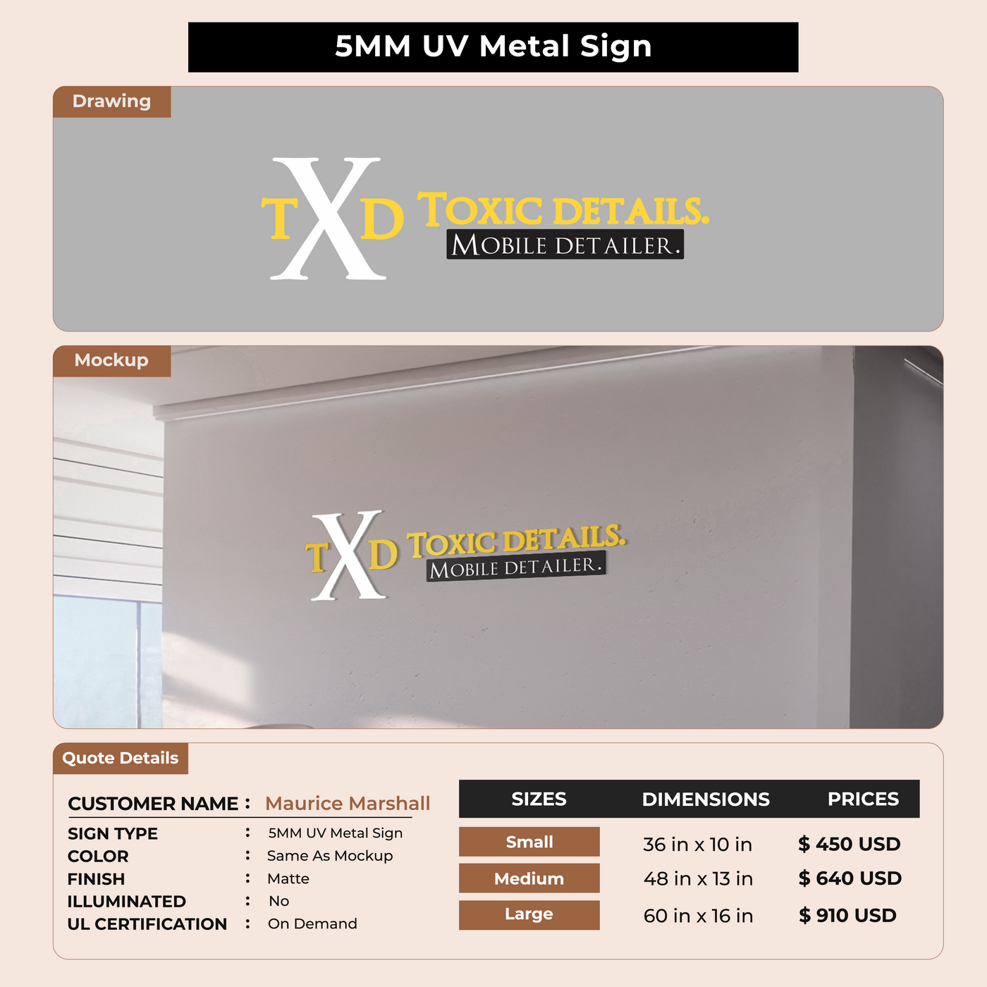 5MM UV Metal Sign For Maurice Marshall