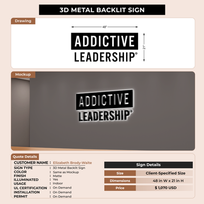 3D Metal Backlit Sign For Elizabeth Brody-Waite
